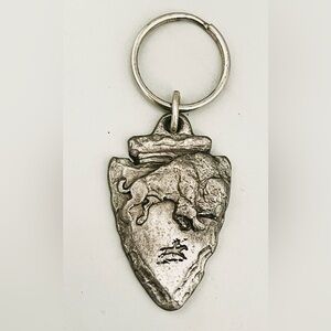 Vintage Pewter Arrowhead Buffalo Keychain Siskiyou Buckle Co. Native American